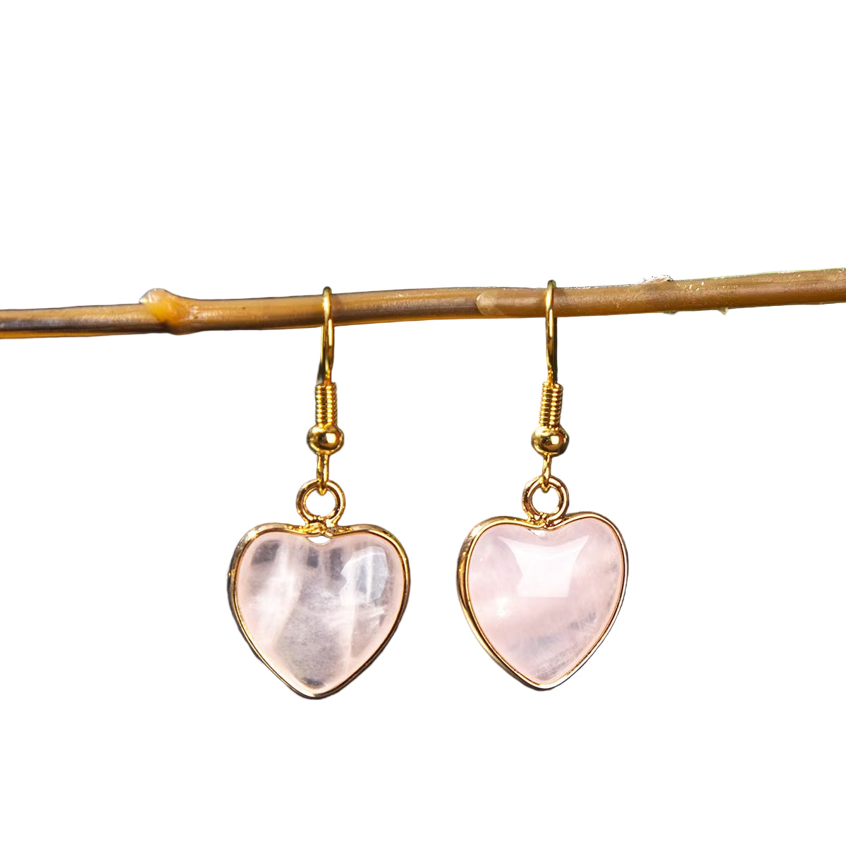Natural Crystal Heart Earrings – Healing Energy for Self-Love