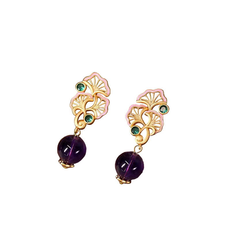 Royal Lotus Amethyst Earrings · Crystal Healing Drop Studs