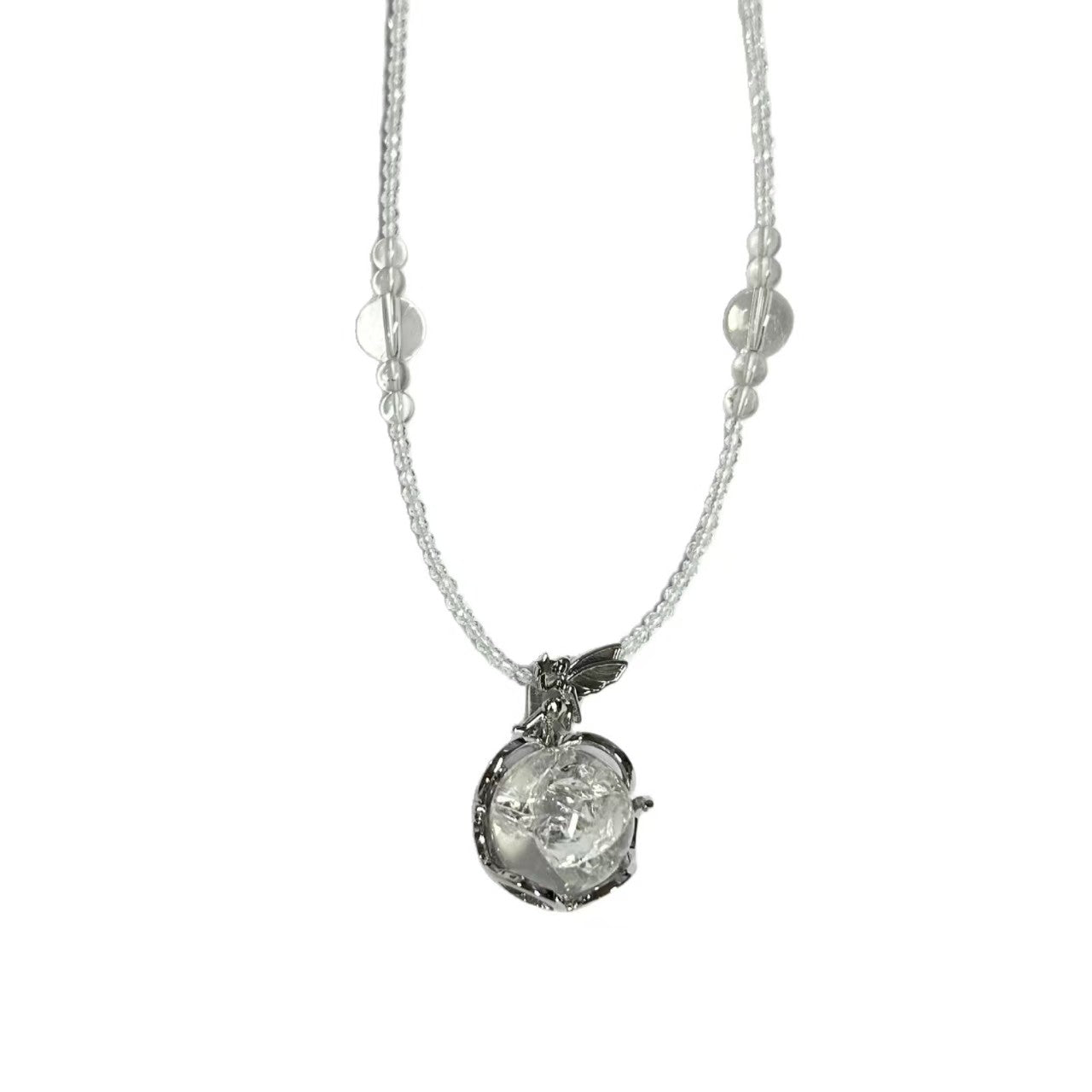 Silver necklace with a pendant on a white background