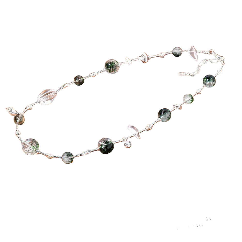 Necklace with green and clear beads 