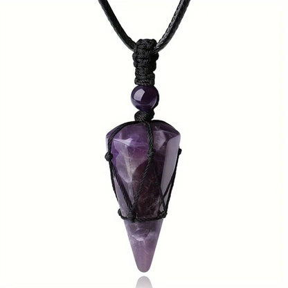 Natural Amethyst Hexagonal Crystal Pendant for Energy Healing