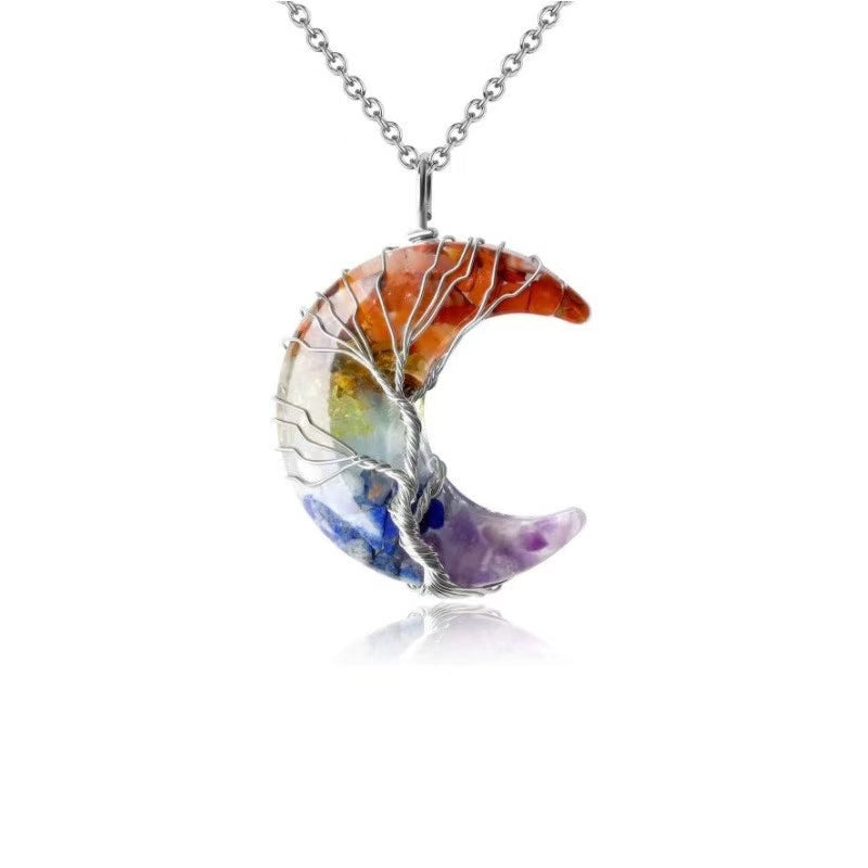 Moon Crystal Tree of Life Necklace 🌈 | Chakra Healing Pendant