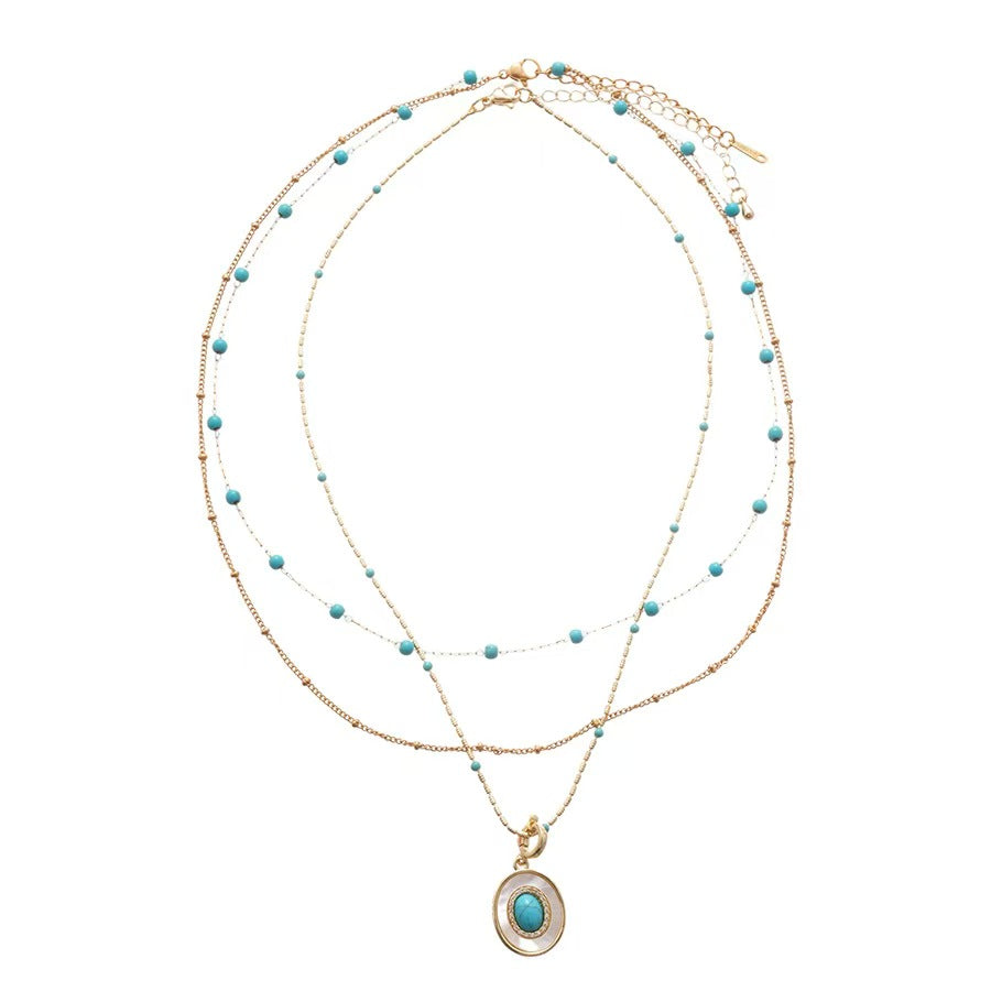 Turquoise Layered Chain Necklace – Vintage Gold Energy