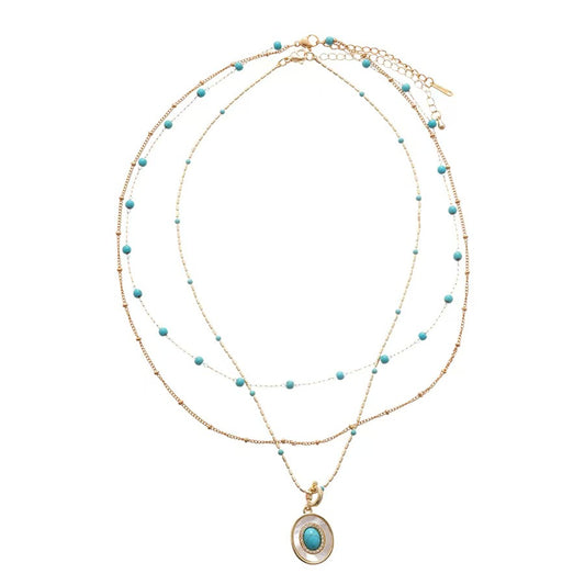 Turquoise Layered Chain Necklace – Vintage Gold Energy
