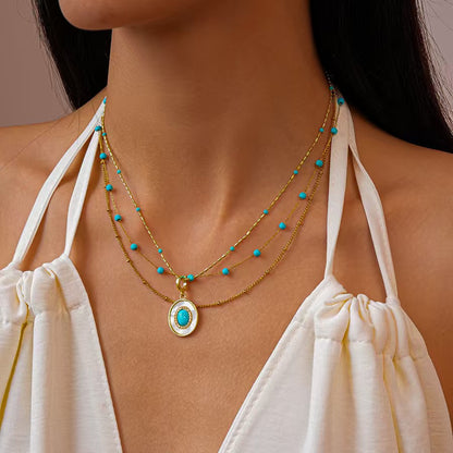 Turquoise Layered Chain Necklace – Vintage Gold Energy