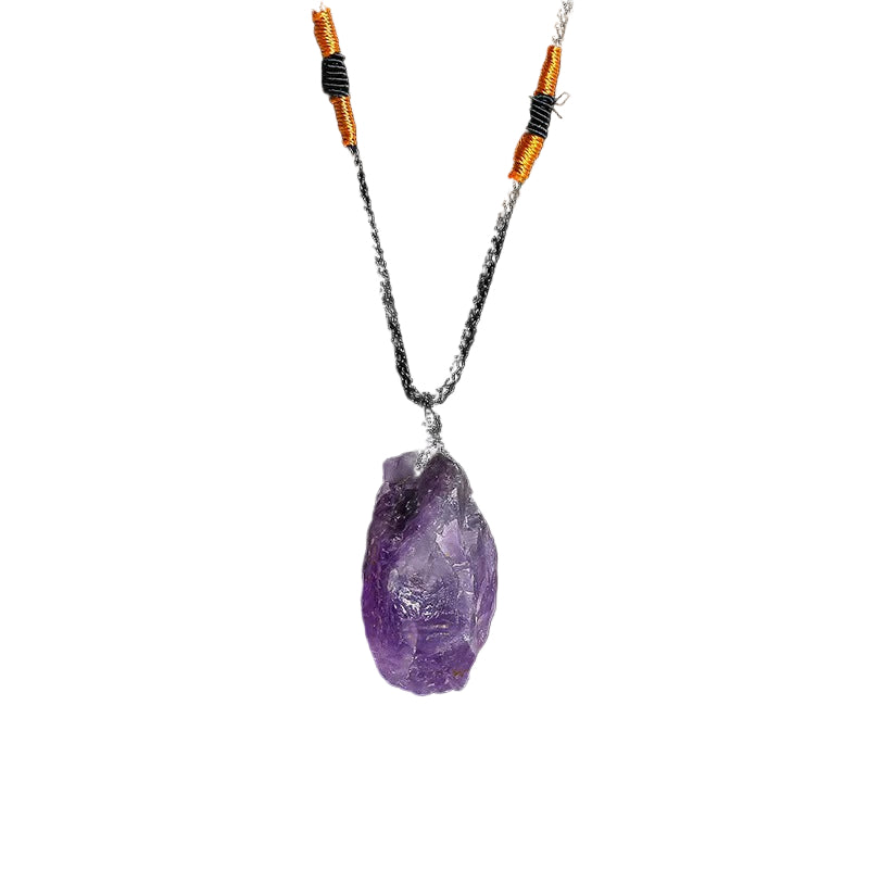 Raw Crystal Necklace – Elemental Healing Pendant on Black Rope