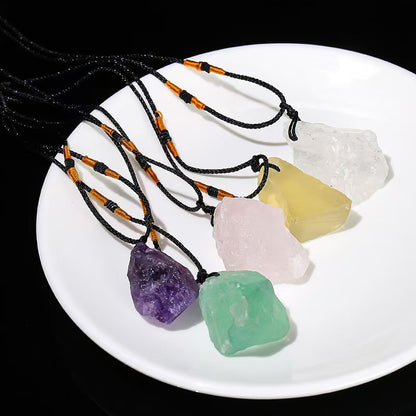 Raw Crystal Necklace – Elemental Healing Pendant on Black Rope