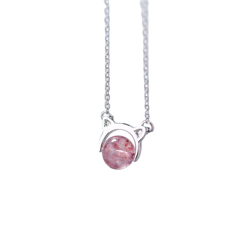 Strawberry Quartz Cat Necklace