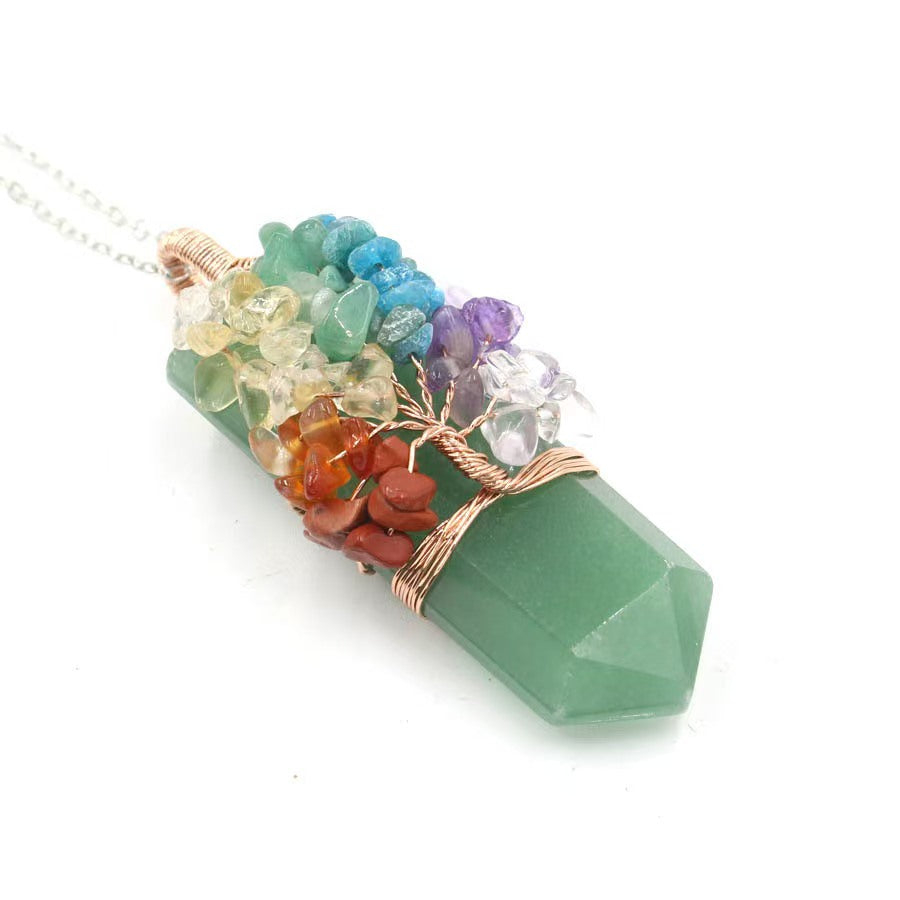7 Chakra Tree of Life Crystal Sword Pendant for Healing & Balance