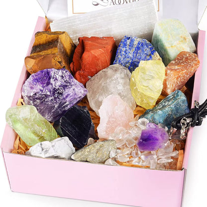 Rainbow Raw Crystal Gift Box – 7 Natural Healing Stones Set