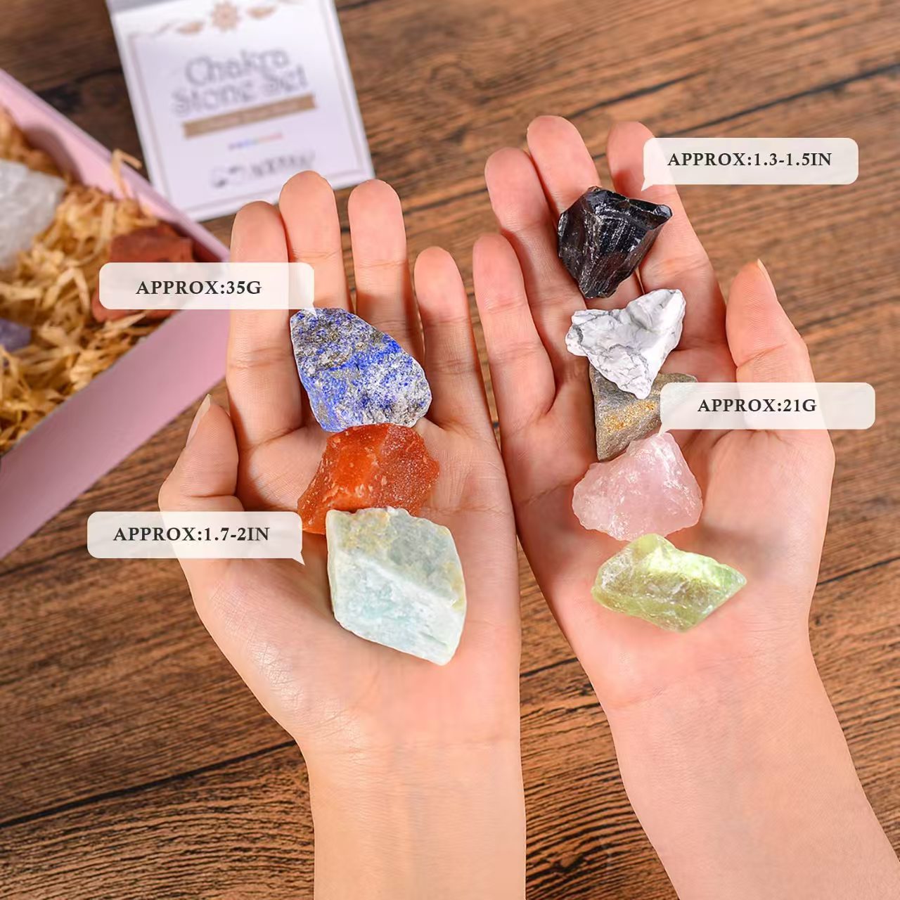Rainbow Raw Crystal Gift Box – 7 Natural Healing Stones Set