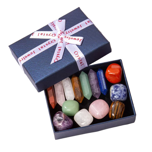 Crystal Healing Gift Box – Mixed Natural Raw Stones & Double-Point Towers Set