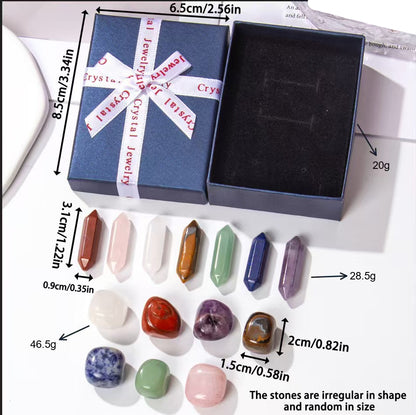 Crystal Healing Gift Box – Mixed Natural Raw Stones & Double-Point Towers Set