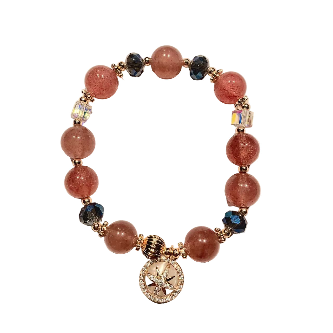 Bracelet with pink and blue beads on a white  background