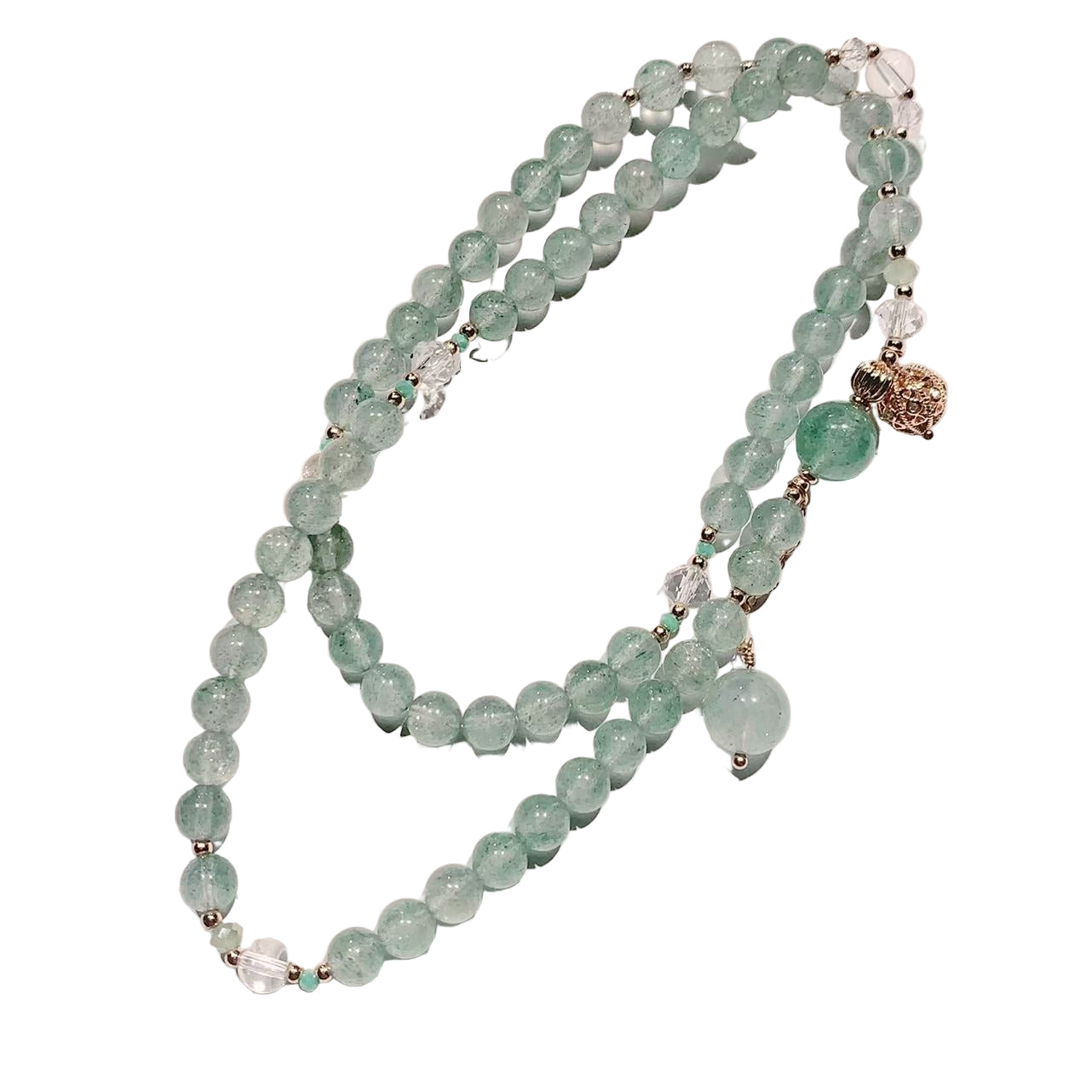 Green Strawberry Quartz Triple-Wrap Bracelet & Necklace – Heart Healing & Calm Glow