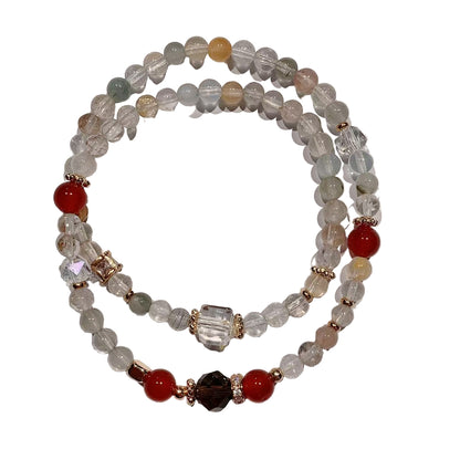 Multicolored beaded bracelet on a white background