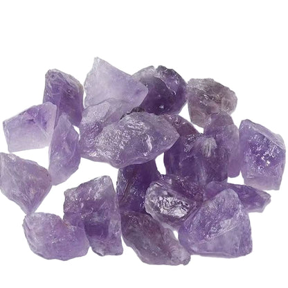 Amethyst crystals on a white background