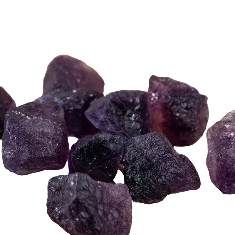 Amethyst crystals on a light surface