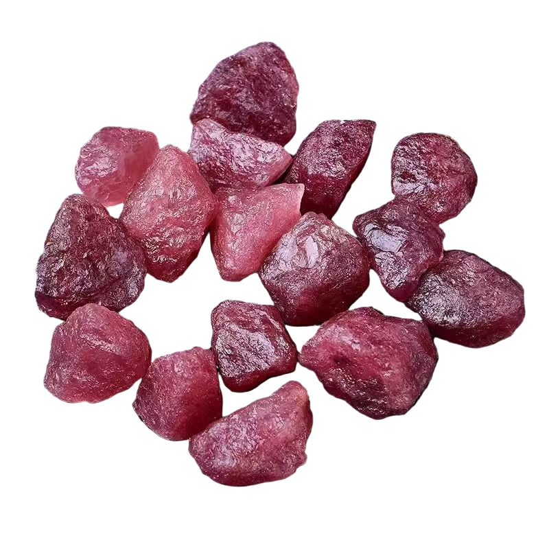 Raw pink crystals on a white background