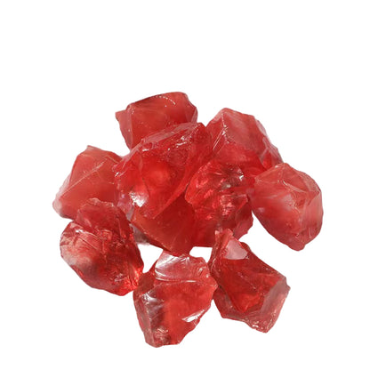 Red crystal-like objects on a white  background