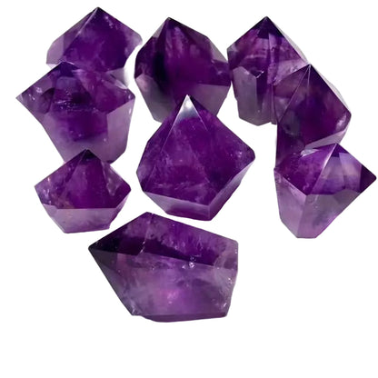 Purple crystal geometric shapes on a white background