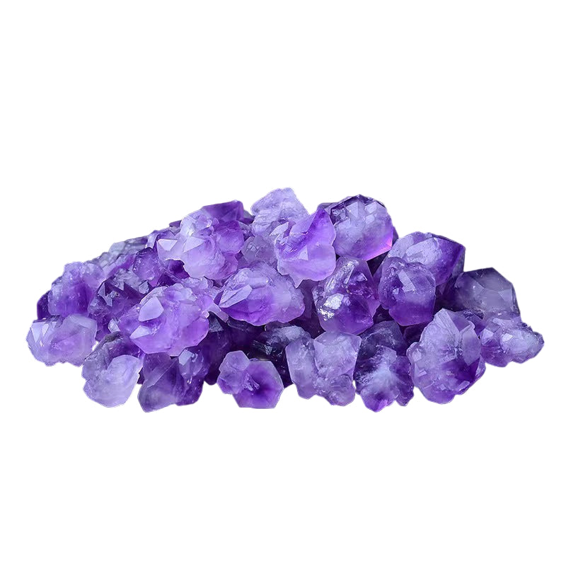 Purple crystal cluster on a white background