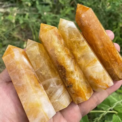 Golden Phantom Quartz Tower – Natural Six-Sided Abundance & Stability Point