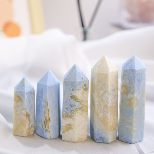 Blue Aragonite Energy Tower – Natural Hexagonal Crystal for Calm, Clarity & Space Healing