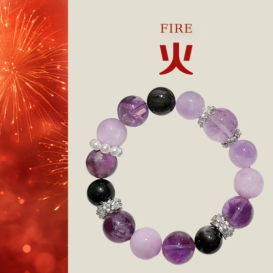 Natural Amethyst & Black Tourmaline Healing Bracelet | Fire Element Energy Balance