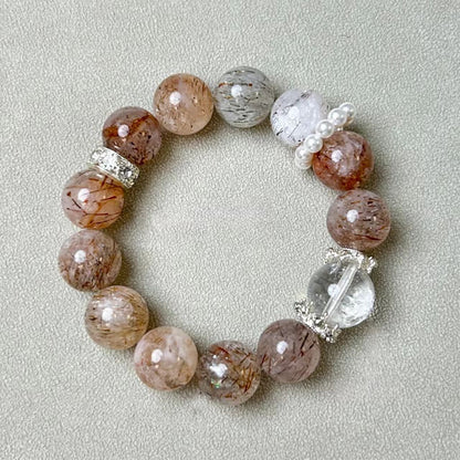 Natural Super Seven & Clear Quartz Bracelet | Energy Healing & Metal Element Balance