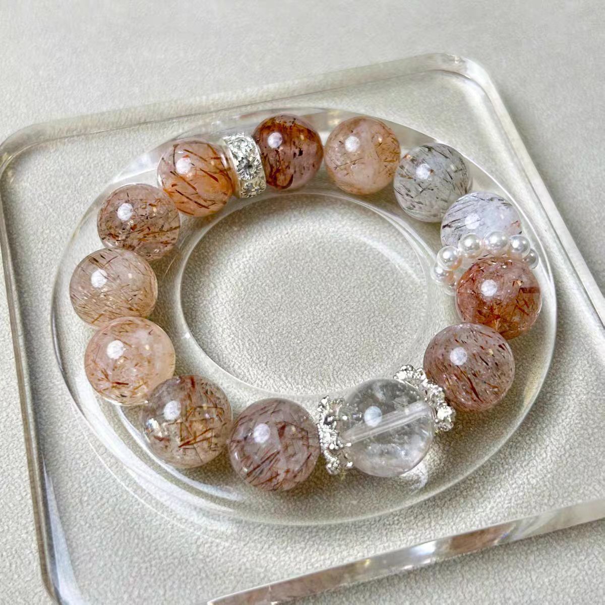 Natural Super Seven & Clear Quartz Bracelet | Energy Healing & Metal Element Balance