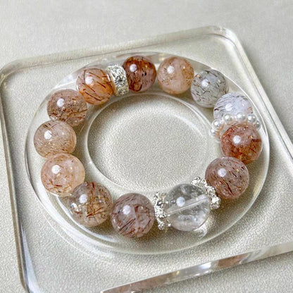 Natural Super Seven & Clear Quartz Bracelet | Energy Healing & Metal Element Balance
