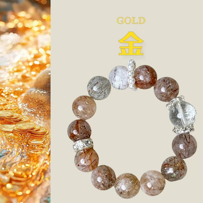 Natural Super Seven & Clear Quartz Bracelet | Energy Healing & Metal Element Balance