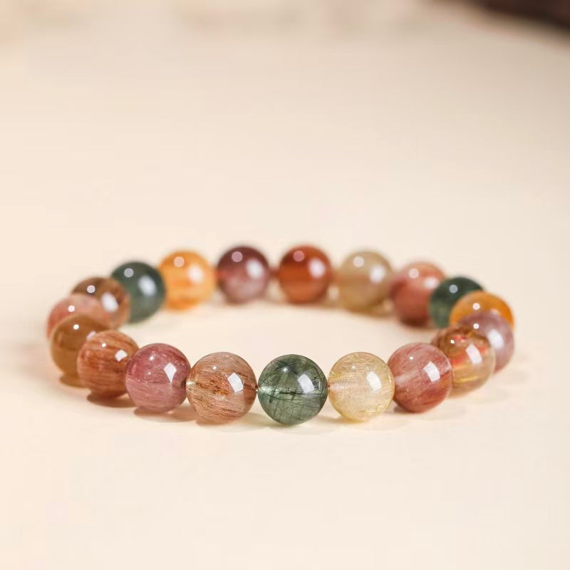 Natural Multicolor Rutilated Quartz Bracelet | Abundance & Earth Energy Healing Jewelry