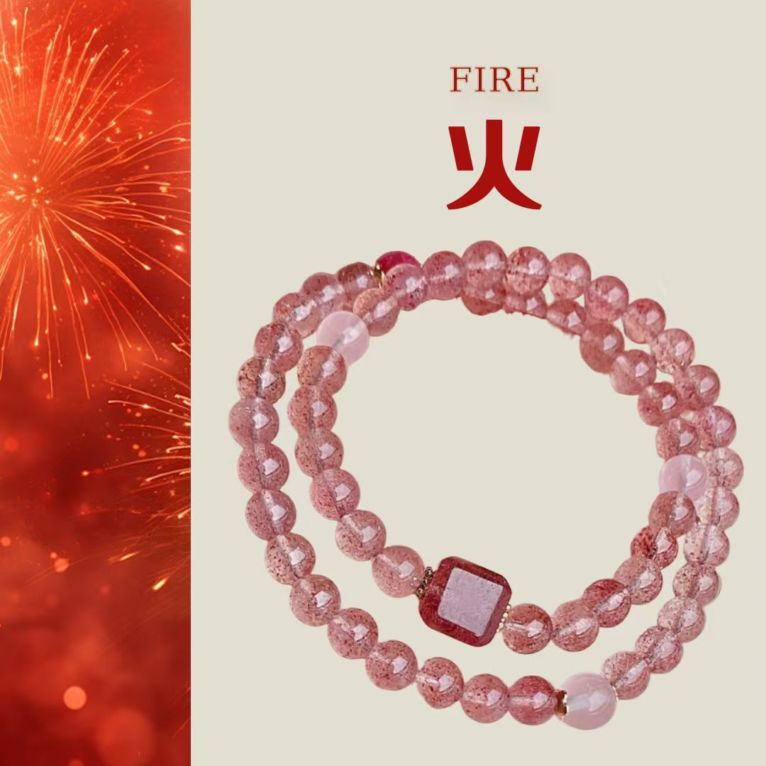 Natural Strawberry Quartz Bracelet | Fire Element Energy & Love Healing Jewelry
