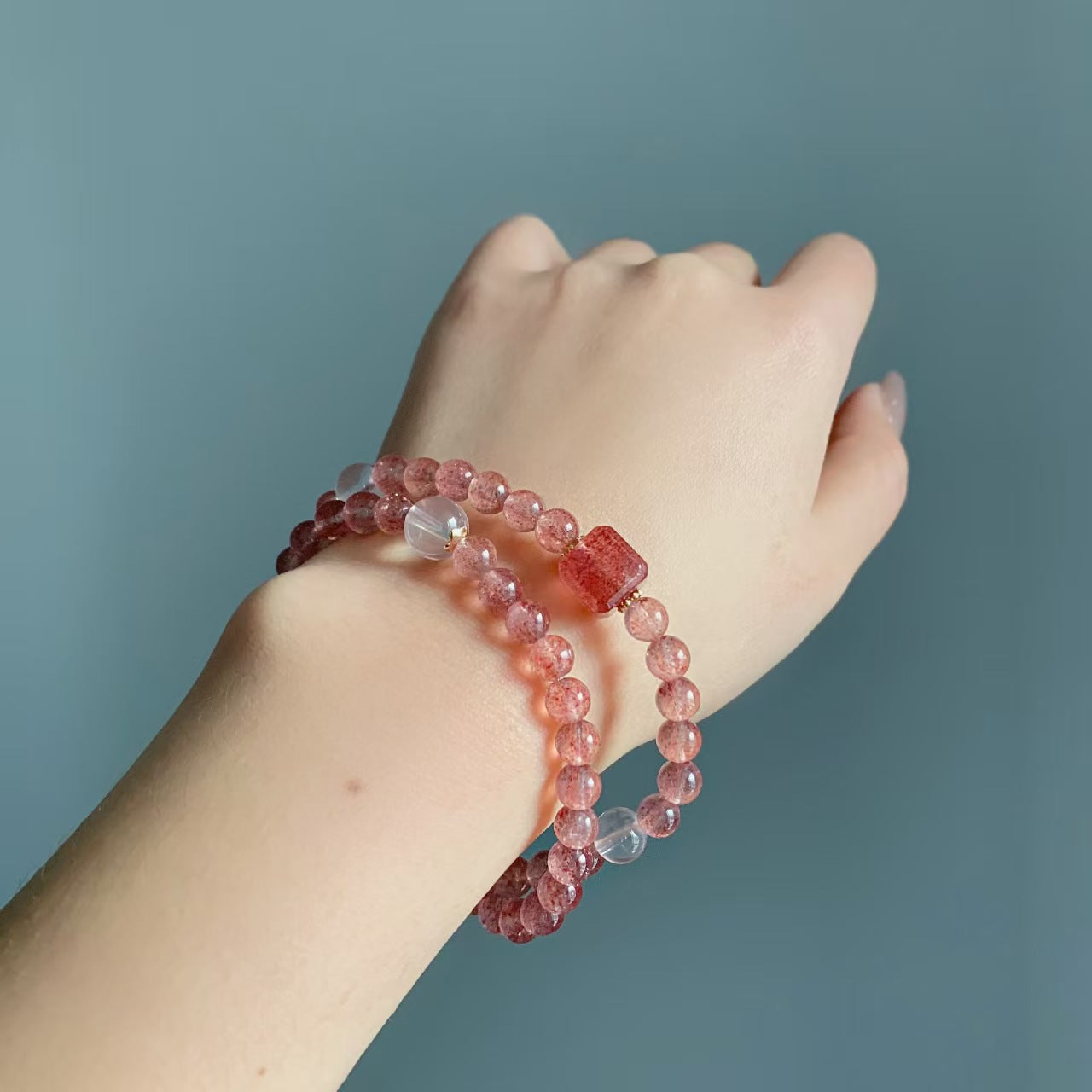 Natural Strawberry Quartz Bracelet | Fire Element Energy & Love Healing Jewelry
