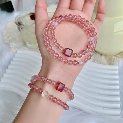 Natural Strawberry Quartz Bracelet | Fire Element Energy & Love Healing Jewelry