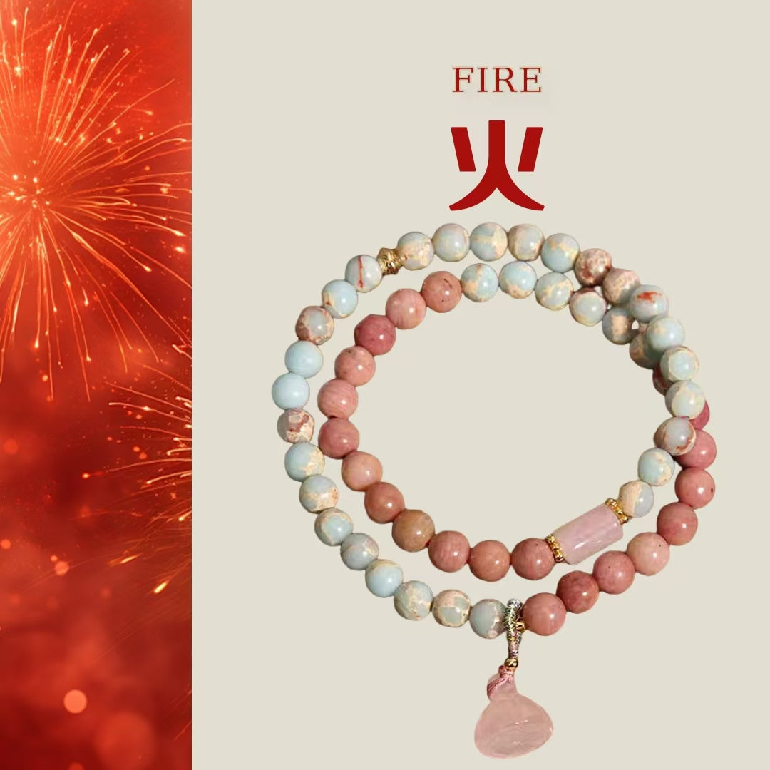 Natural Rhodochrosite & Amazonite Double Wrap Bracelet | Earth & Water Element Healing Jewelry