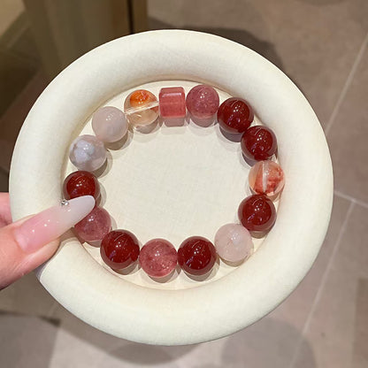 Natural Strawberry Quartz Bracelet | Fire Element Energy & Love Healing Crystal Jewelry