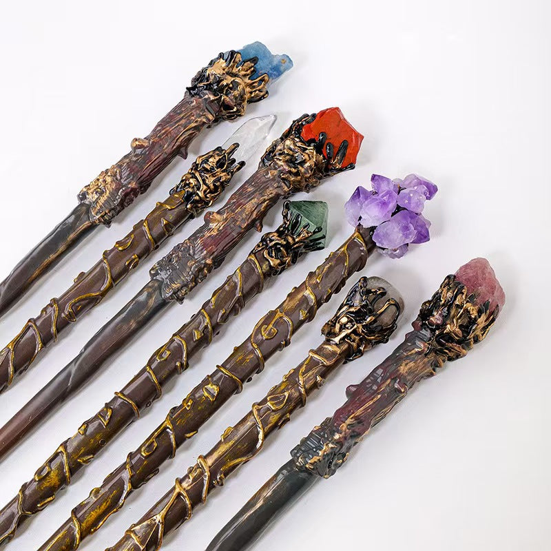 Handcrafted Crystal Accent Wand — Resin & Natural Stone Decorative Stick