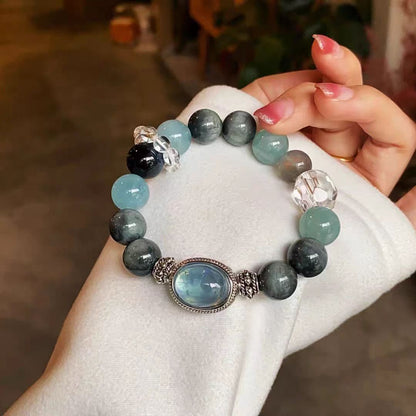 Ocean Guardian Bracelet – Aquamarine × Hawk’s Eye × Moonstone × Clear Quartz