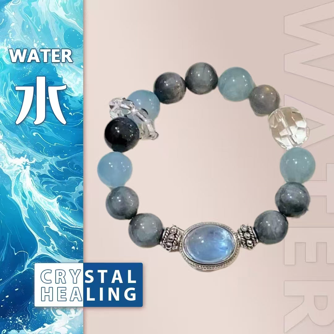 Ocean Guardian Bracelet – Aquamarine × Hawk’s Eye × Moonstone × Clear Quartz