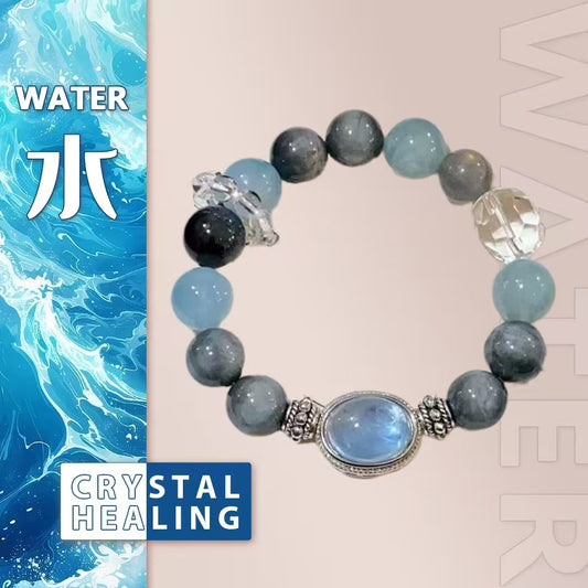 Ocean Guardian Bracelet – Aquamarine × Hawk’s Eye × Moonstone × Clear Quartz