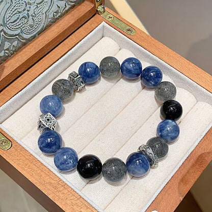 Celestial Blue Kyanite & Obsidian Energy Bracelet – Grounding & Intuition