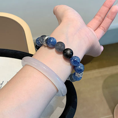 Celestial Blue Kyanite & Obsidian Energy Bracelet – Grounding & Intuition