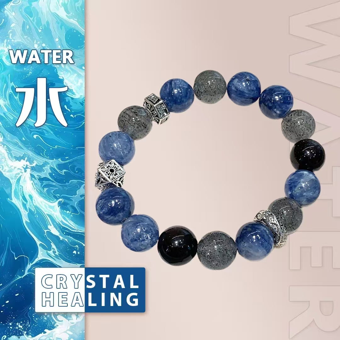 Celestial Blue Kyanite & Obsidian Energy Bracelet – Grounding & Intuition