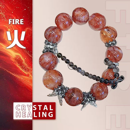 Natural Red Flower Crystal Butterfly Bracelet – Fire Element Energy Jewelry