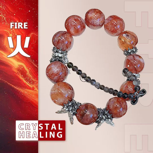 Natural Red Flower Crystal Butterfly Bracelet – Fire Element Energy Jewelry
