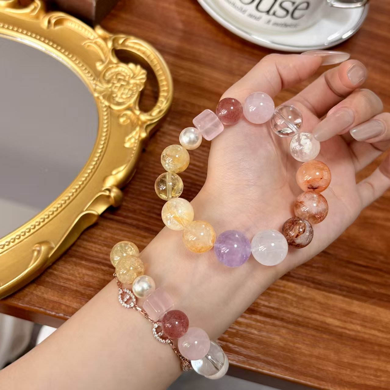 Spring Aura Rainbow Crystal Bracelet – 14mm Natural Brazilian Stones