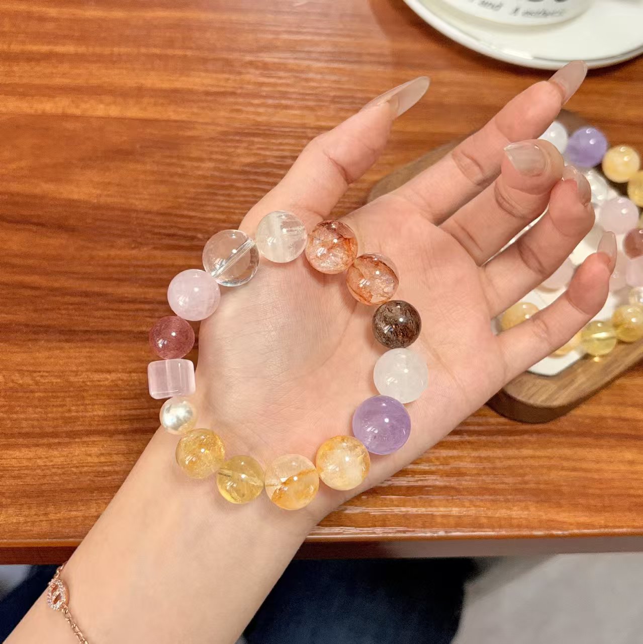 Spring Aura Rainbow Crystal Bracelet – 14mm Natural Brazilian Stones